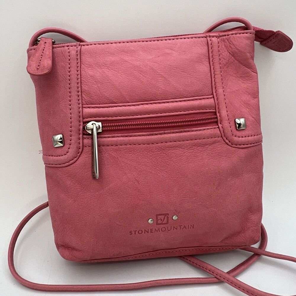 Small Stone Mountain Pink Crossbody Purse Coral Travel 8" Pebbled Leather